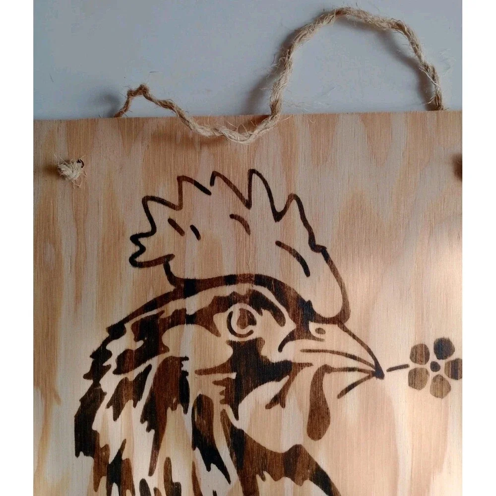 Handmade Rooster Home Decor Wood Burnished 12 X 12